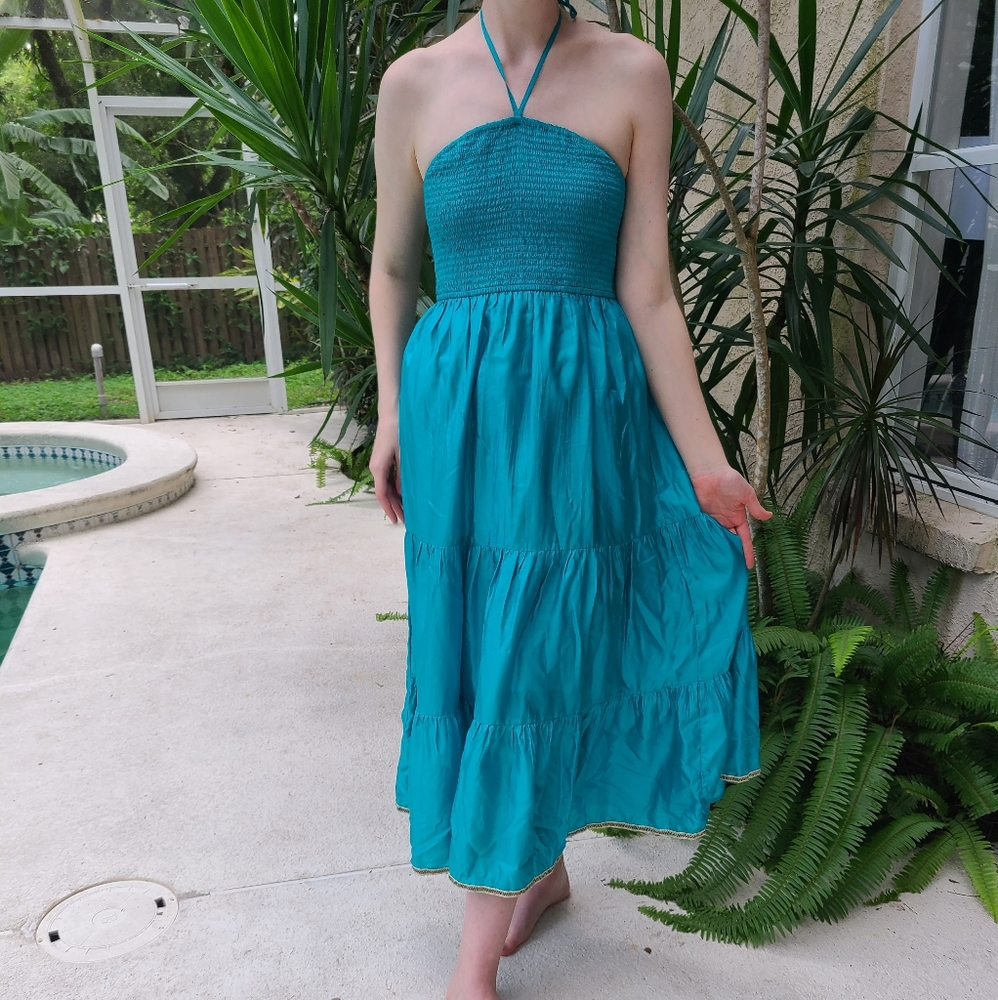 Anthropologie silk teal dress, S